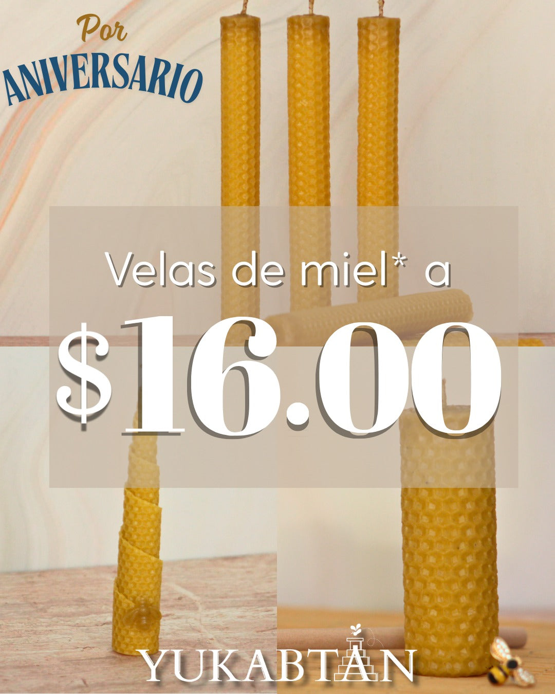 Velas de miel a $16.00.